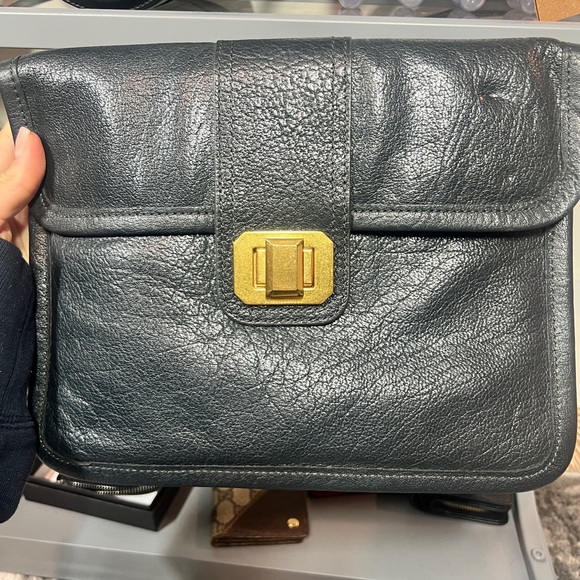 Juicy Couture Navy Leather Clutch Bag with Gold Clasp